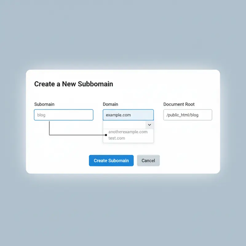 Form điền thông tin để tạo subdomain mới trên cPanel.