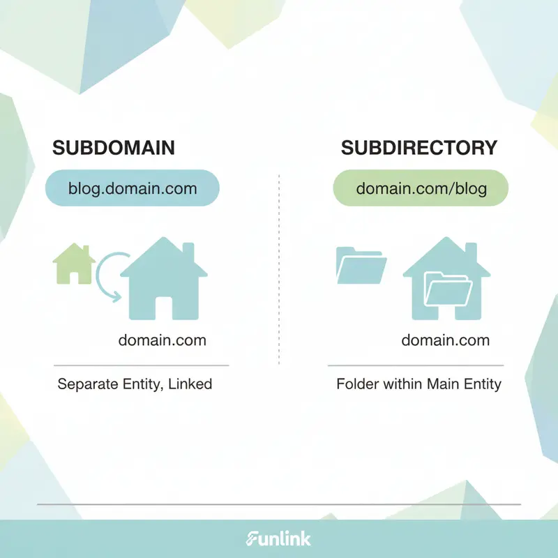Sơ đồ so sánh cấu trúc URL của Subdomain và Subdirectory trong việc tạo subdomain.