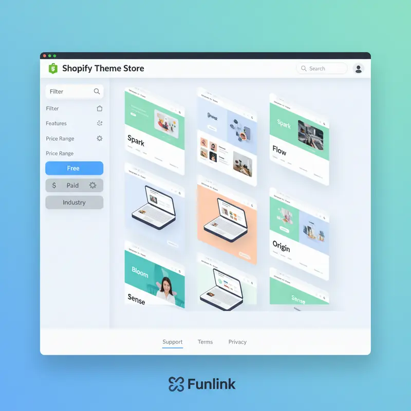 Giao diện kho Shopify Theme Store để chọn theme khi tạo website bán hàng bằng Shopify.