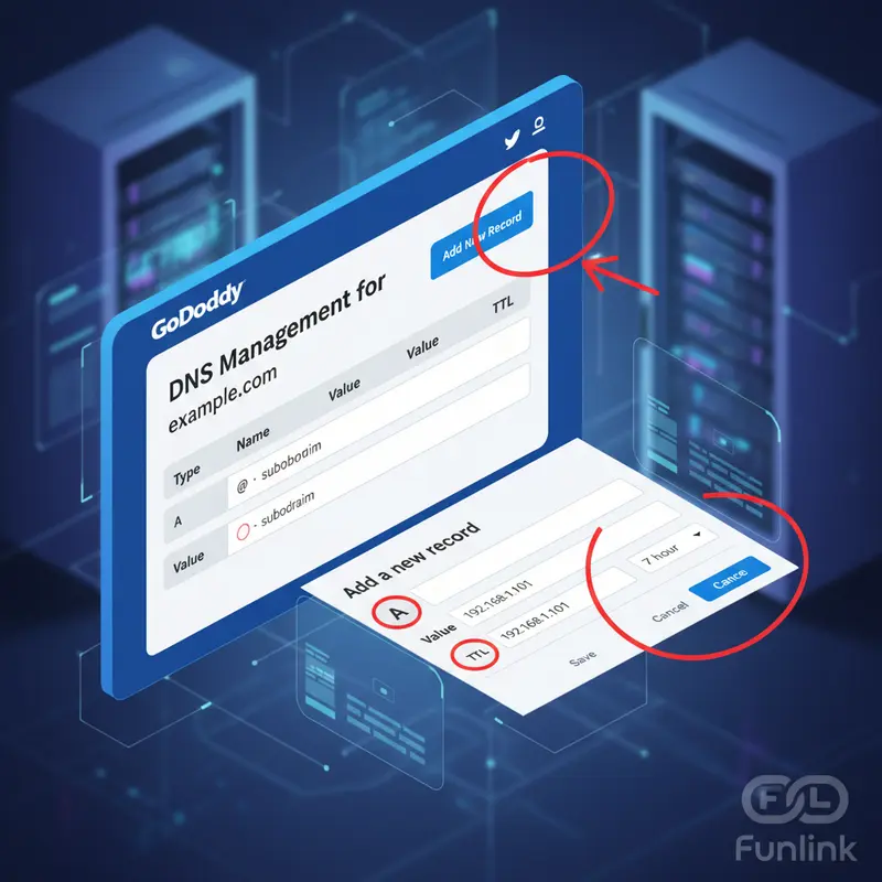 Hướng dẫn cấu hình A Record cho tên miền rút gọn link trên giao diện quản lý DNS của GoDaddy.