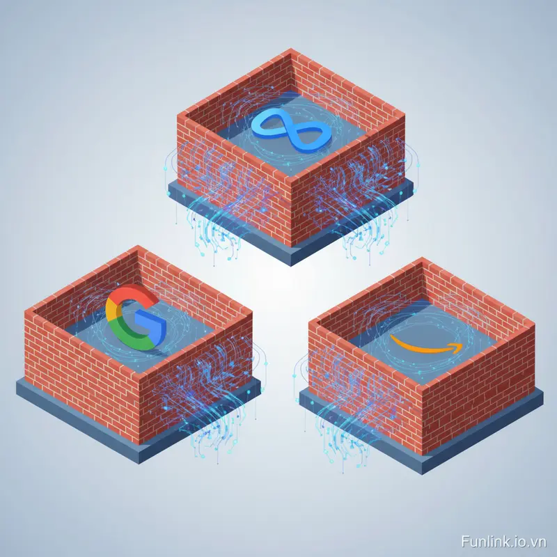 Infographic về thách thức marketing attribution từ Walled Gardens của Google, Facebook, Amazon.