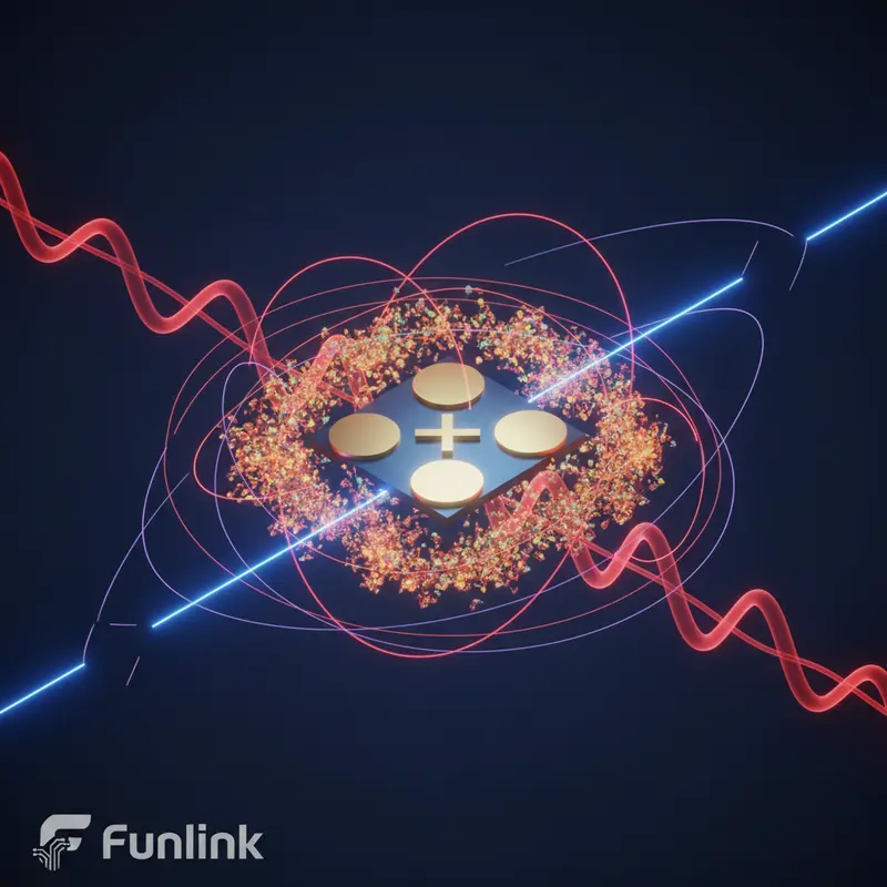 Sơ đồ 3D một qubit bị tấn công bởi nhiễu loạn, minh họa thách thức phần cứng lượng tử về sự mất kết dính.