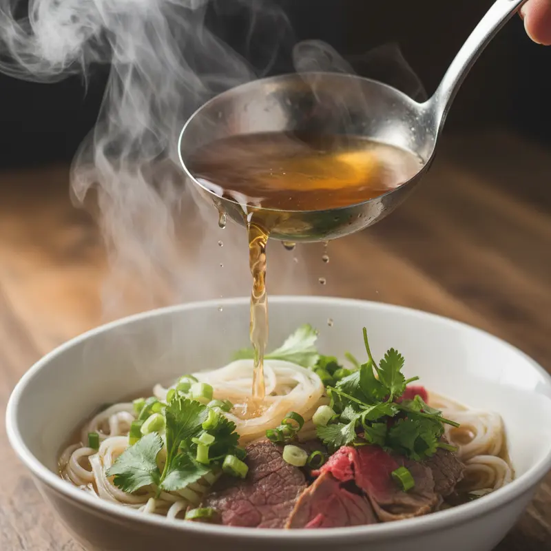 Thành phẩm tô phở bò nóng hổi hấp dẫn