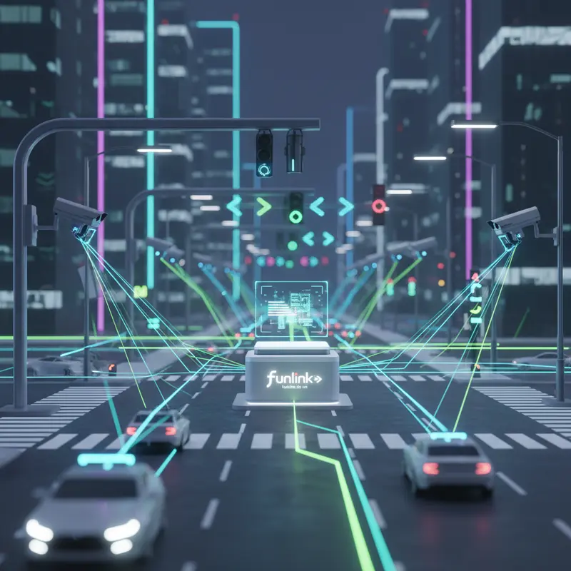 Hệ thống giao thông thông minh trong thành phố thông minh sử dụng camera AI điều tiết xe.