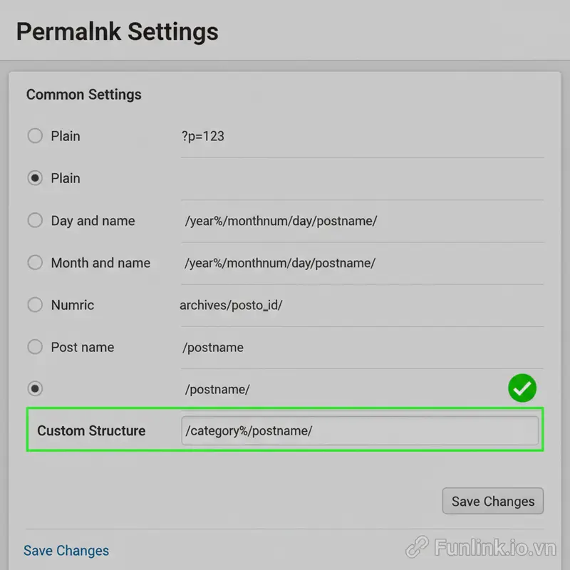 Các tùy chọn cấu trúc permalink trong WordPress, bao gồm 'Tiêu đề bài viết' là lựa chọn tốt nhất cho SEO.