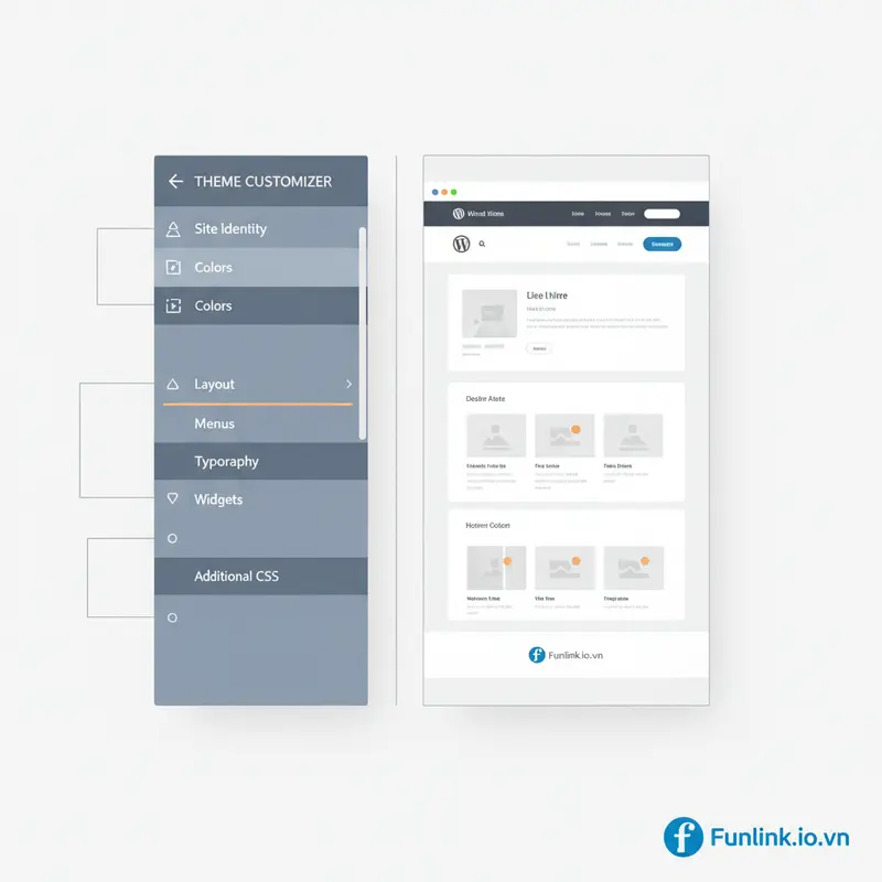 Giao diện Tùy biến theme WordPress với các mục cài đặt quan trọng.