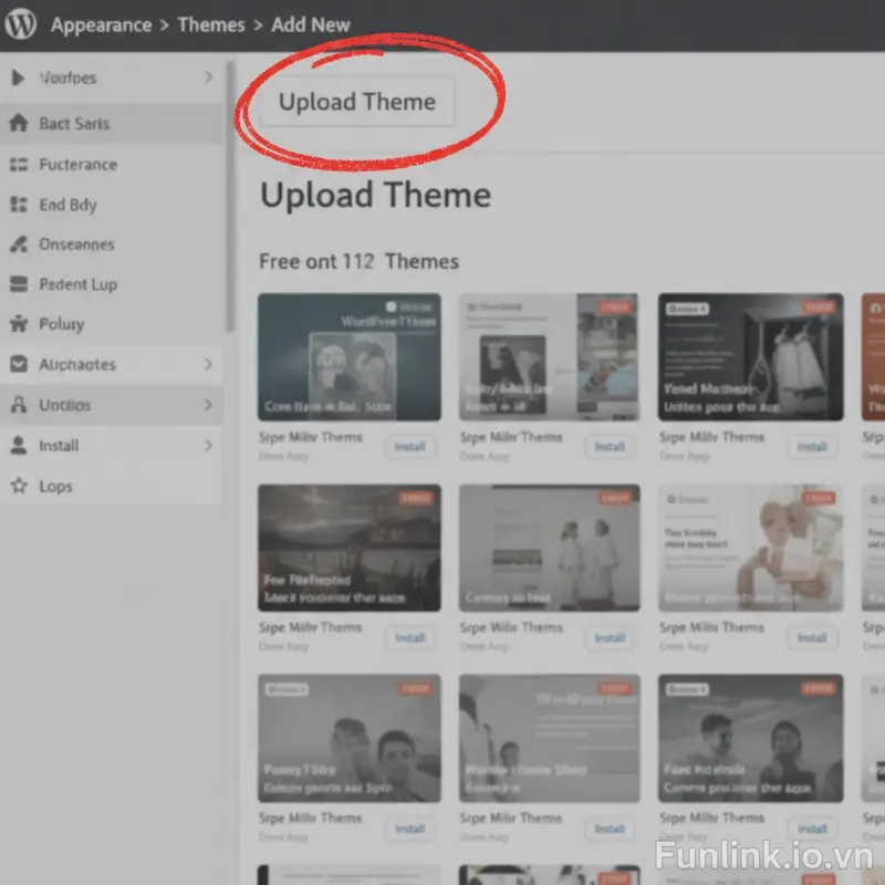 Vị trí nút Tải lên giao diện để thay đổi theme WordPress bằng file zip.