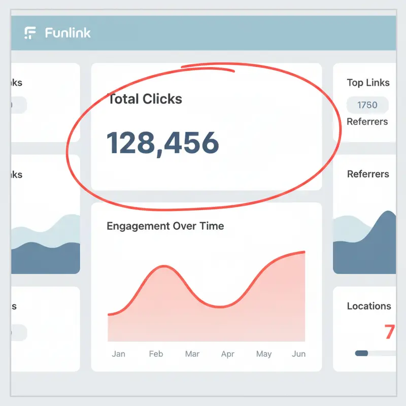 Giao diện dashboard Bitly để theo dõi lượt click của shortlink, với khu vực tổng lượt click được khoanh đỏ.
