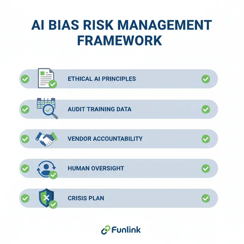 Checklist 5 bước quản trị rủi ro thiên kiến trong AI marketing dành cho người quản lý thương hiệu.