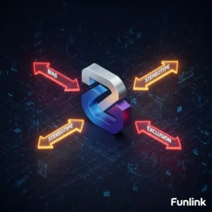 Thiên kiến trong AI marketing - hình ảnh một thương hiệu lớn đối mặt với các mũi tên rủi ro từ thuật toán AI.