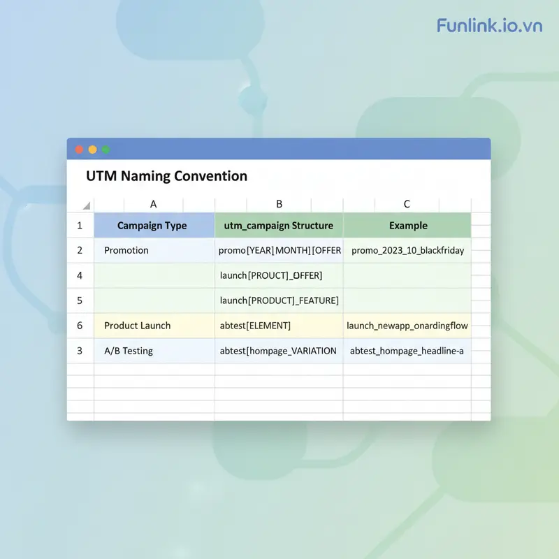Bảng mẫu excel về quy chuẩn đặt tên Naming Convention cho các chiến dịch Google Ads.