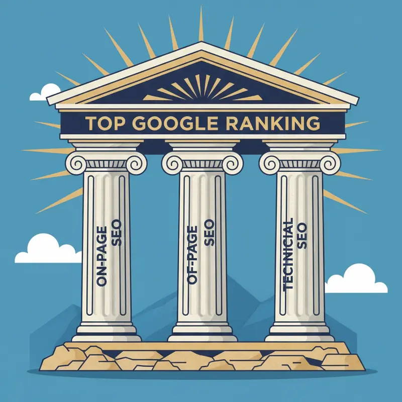 The three pillars of SEO: On-Page, Off-Page, and Technical SEO.