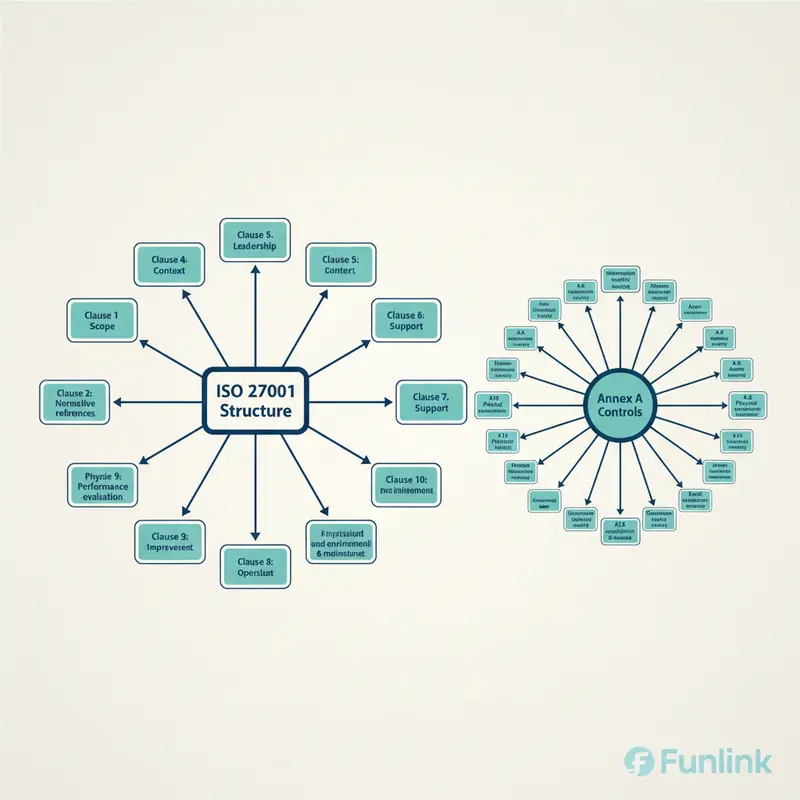 Sơ đồ mindmap 10 điều khoản chính và Phụ lục A của Tiêu chuẩn ISO 27001.
