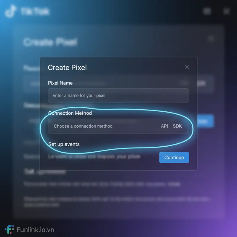 Giao diện tạo mã TikTok Pixel trong Events Manager của TikTok.