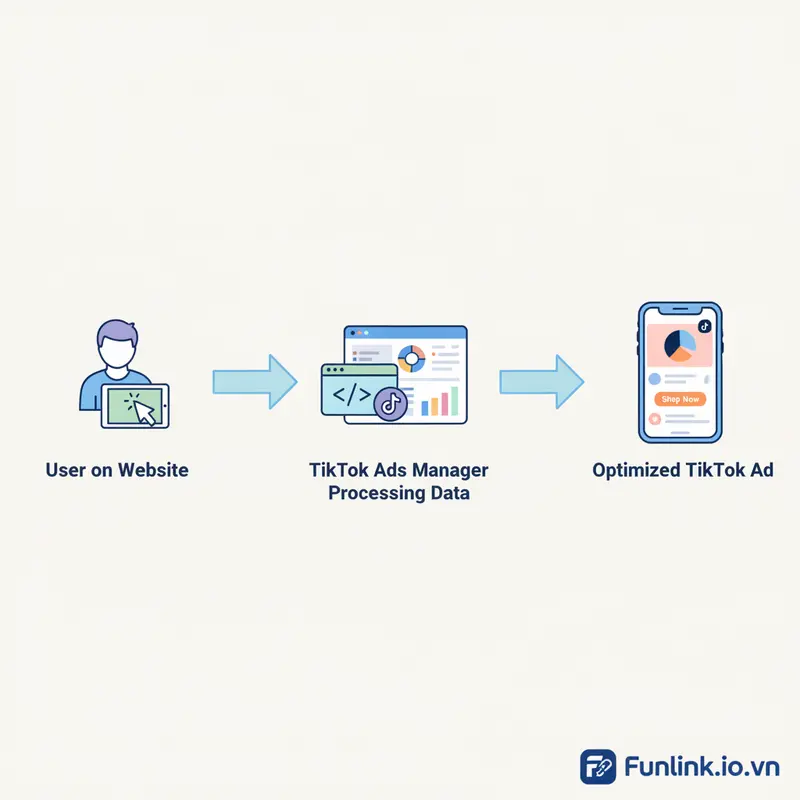 Sơ đồ hoạt động của TikTok Pixel giúp tối ưu quảng cáo.