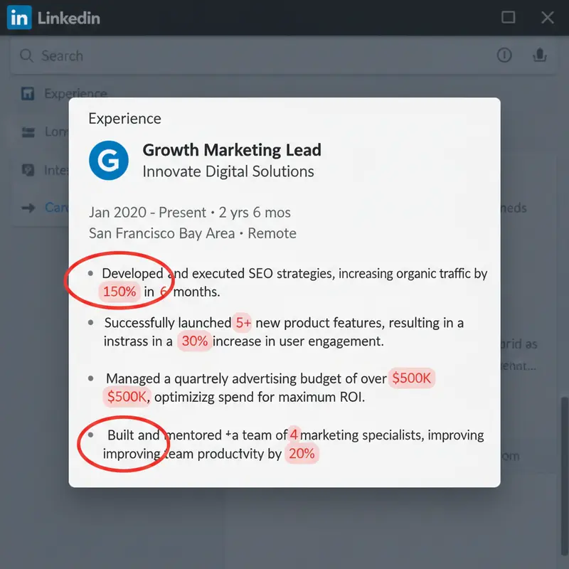 Minh họa cách tối ưu hồ sơ linkedin phần kinh nghiệm làm việc bằng số liệu cụ thể.