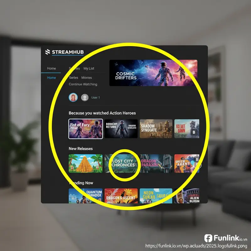 Ví dụ tối ưu hóa nội dung động trên Netflix: thumbnail và danh mục phim được cá nhân hóa theo thói quen xem của người dùng.