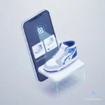 Tối ưu hóa tìm kiếm hình ảnh cho E-commerce - một chiếc smartphone đang quét sản phẩm giày thể thao để tìm kiếm trực quan.