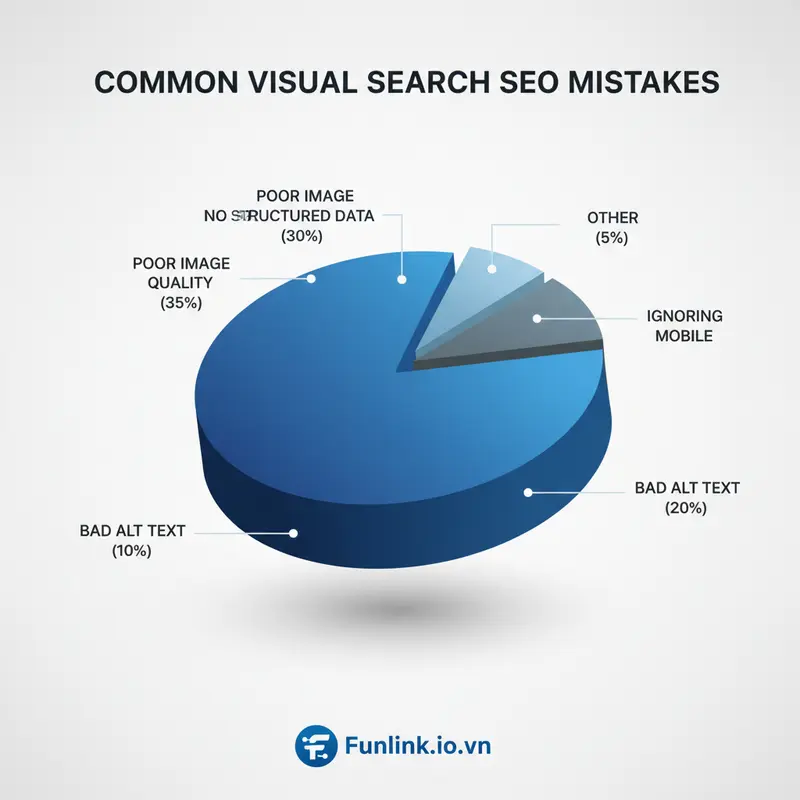 Biểu đồ các lý do khiến tối ưu hóa tìm kiếm hình ảnh thất bại, như ảnh chất lượng kém và thiếu dữ liệu cấu trúc.