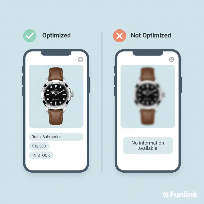 Tối ưu hóa tìm kiếm hình ảnh - infographic so sánh sản phẩm hiển thị tốt và kém trên Google Lens.