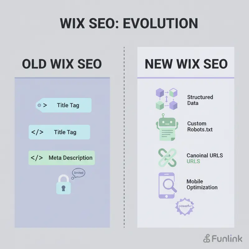 Biểu đồ so sánh tối ưu SEO cho website làm bằng Wix, thể hiện các cải tiến tính năng qua các phiên bản.