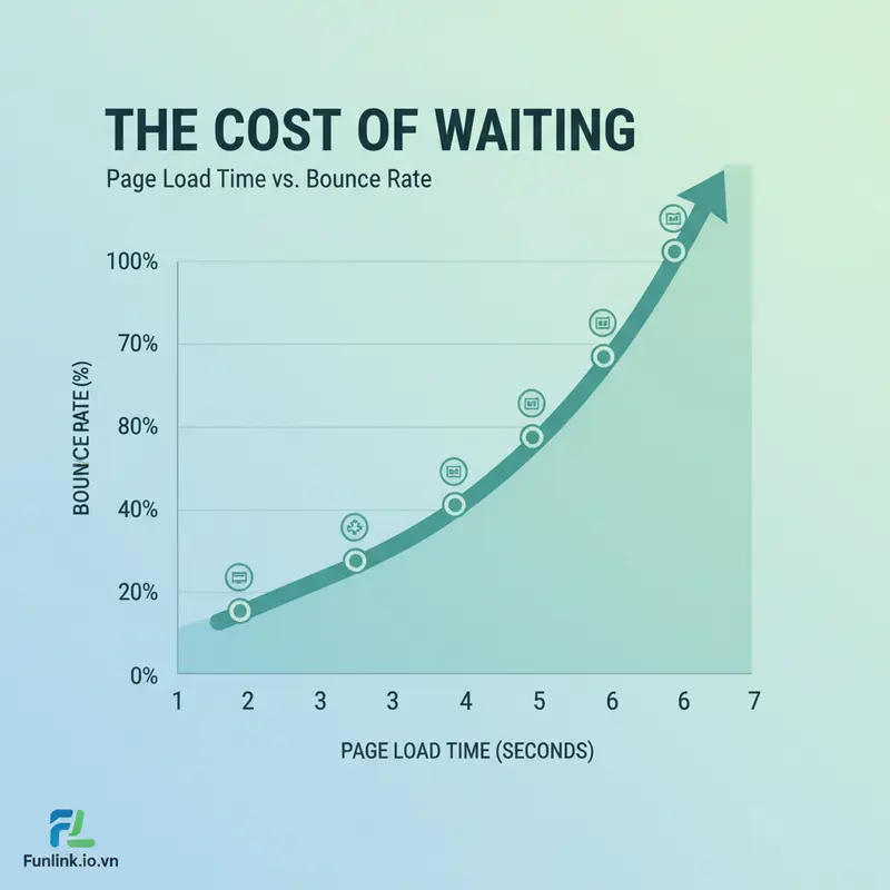 Biểu đồ cột thể hiện việc tối ưu tốc độ tải trang landing page giúp giảm tỷ lệ thoát của người dùng mobile.