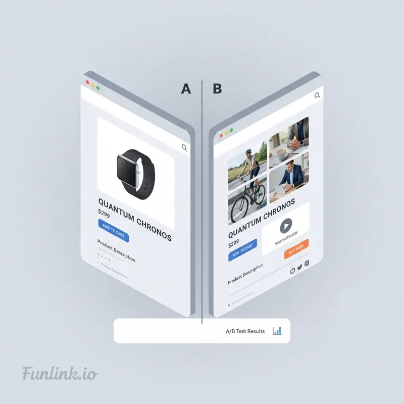 So sánh A/B trong tối ưu trang sản phẩm, một bên là ảnh studio, một bên là ảnh lifestyle và video.