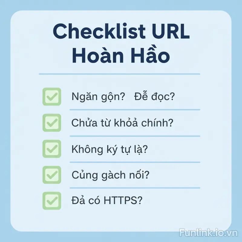 Checklist tối ưu URL cho trải nghiệm người dùng dưới dạng infographic dễ hiểu.