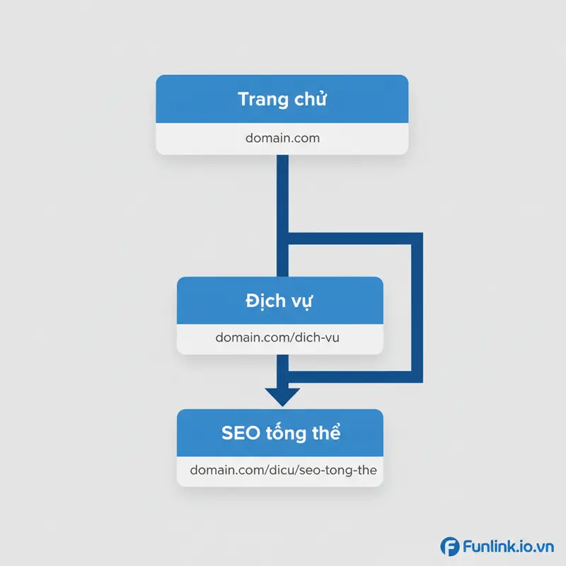 Sơ đồ cây minh họa cách tối ưu URL cho trải nghiệm người dùng phản ánh cấu trúc website.