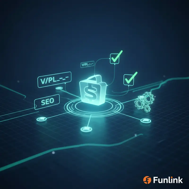 Hướng dẫn cách tối ưu URL Shopify chuẩn SEO 2025 với hình ảnh logo Shopify và các biểu tượng tối ưu hóa.