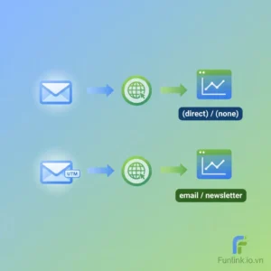 Sơ đồ minh họa cách tracking click trong email bằng UTM giúp phân loại nguồn traffic chính xác trên Google Analytics.