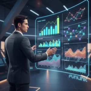 Tracking là gì trong marketing - Một chuyên gia đang phân tích biểu đồ dữ liệu trên màn hình lớn.