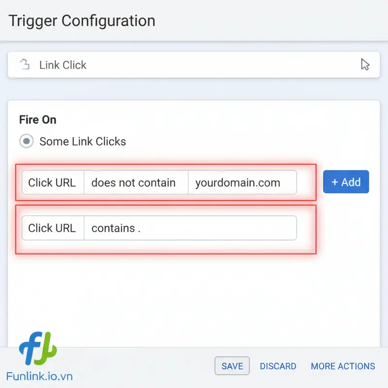 Cấu hình trigger trong GTM để tracking outbound link click chính xác.