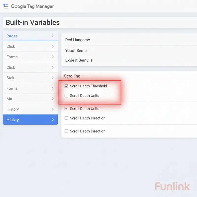 Kích hoạt các biến Scrolling để tracking scroll depth bằng GTM.