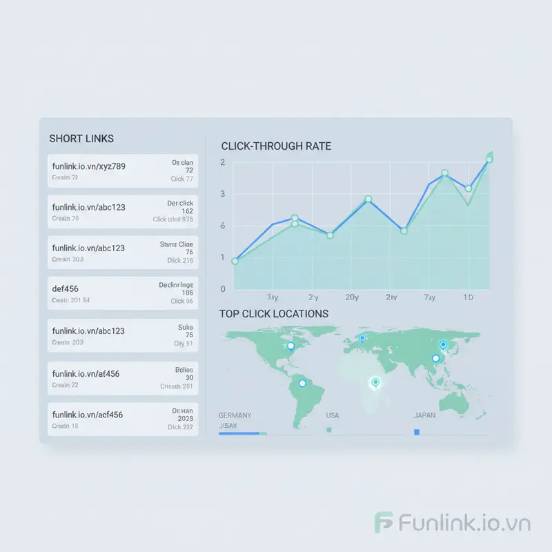 Giao diện quản lý của trang web rút gọn link miễn phí Bit.ly với biểu đồ thống kê lượt click.