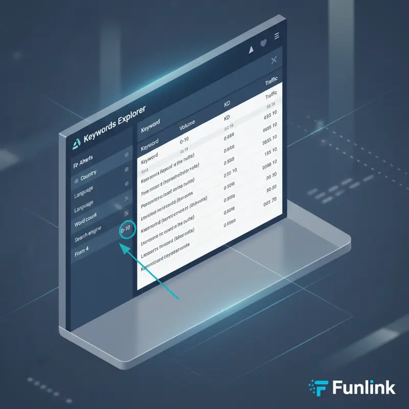 Giao diện Ahrefs tìm kiếm từ khóa đuôi dài với bộ lọc KD và word count.