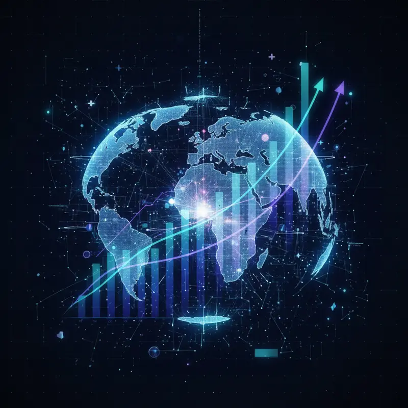 Hình ảnh trừu tượng về các dòng code và biểu đồ tăng trưởng, tượng trưng cho cơ hội nghề nghiệp trong ngành công nghệ.