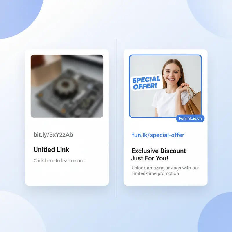 So sánh social preview của link generic và branded link sau khi tùy chỉnh