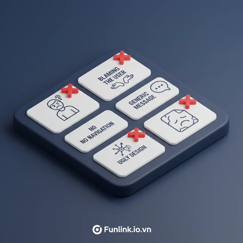 Infographic 4 sai lầm chết người cần tránh khi tùy chỉnh trang 404 cho website.