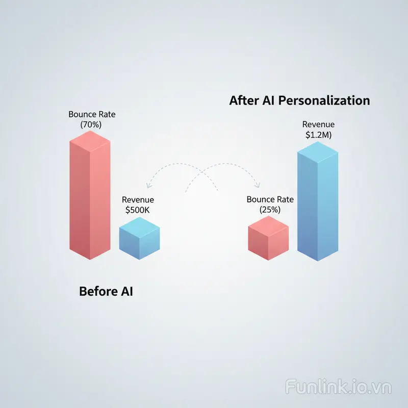 Biểu đồ thống kê ứng dụng AI để cá nhân hóa trải nghiệm mua sắm giúp giảm tỷ lệ thoát trong E-commerce.