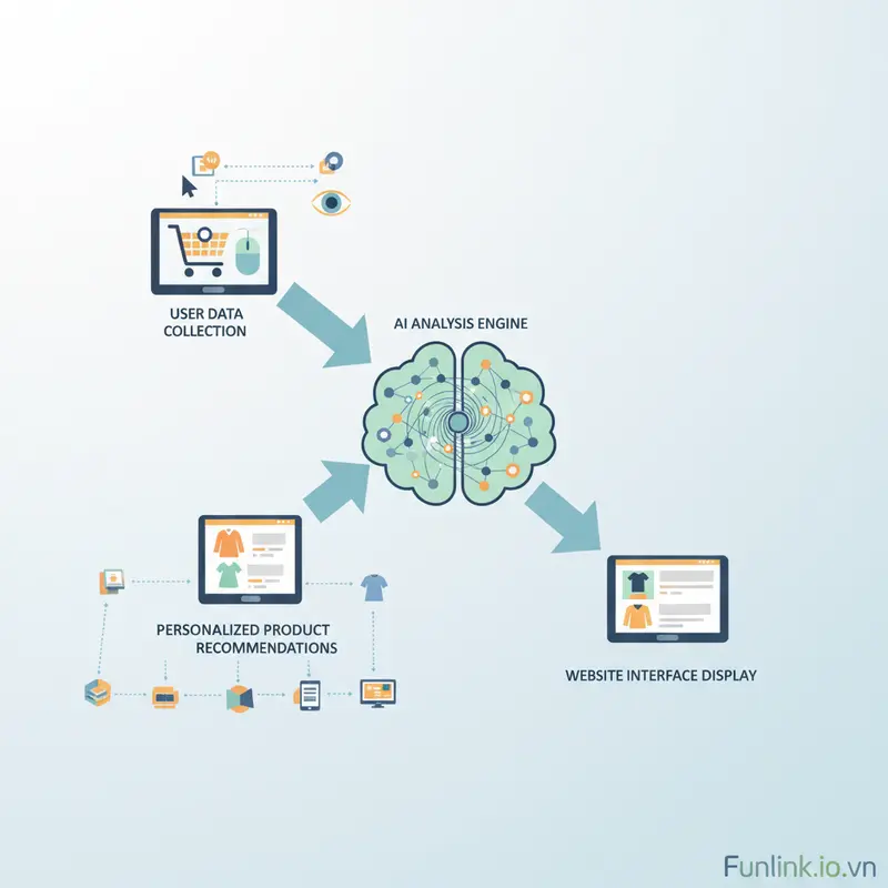 Sơ đồ luồng ứng dụng AI để cá nhân hóa trải nghiệm mua sắm thông qua Recommendation Engine.
