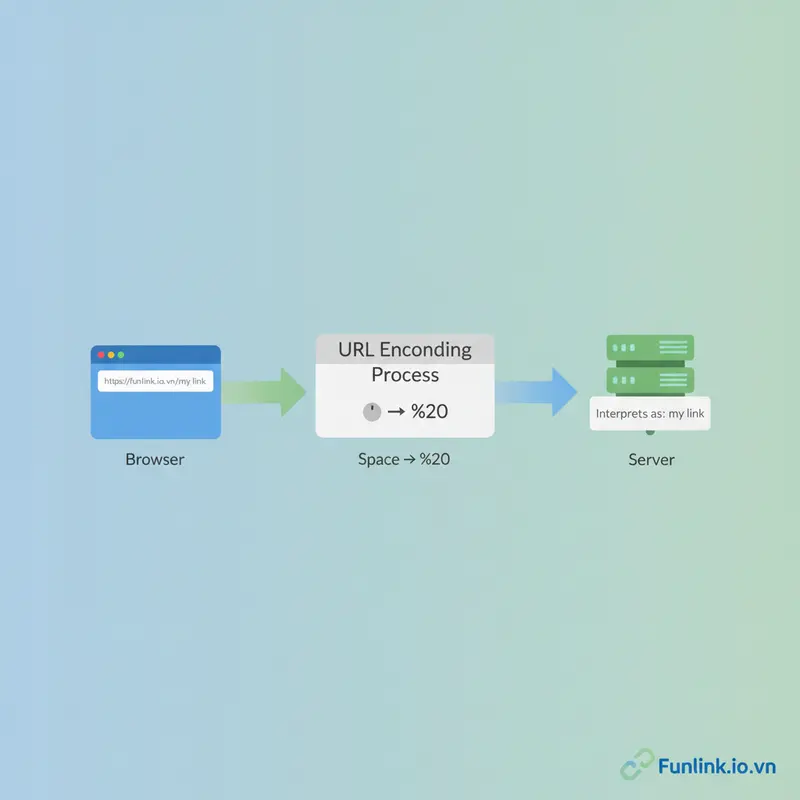 Sơ đồ minh họa quy trình URL Encoding từ trình duyệt đến máy chủ.