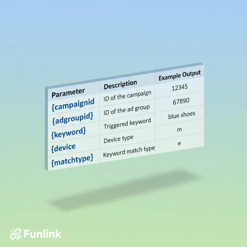 Bảng tham chiếu các thông số ValueTrack quan trọng cho UTM động trong Google Ads.