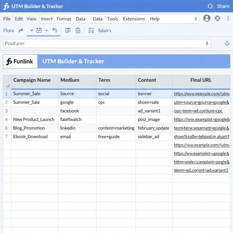 Giao diện file Google Sheet template quản lý utm naming convention.