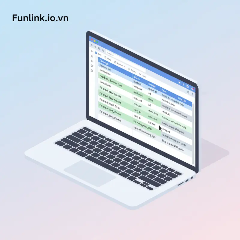 Mẫu template Google Sheets để quản lý và chuẩn hóa link khi thực hiện UTM tracking cho Facebook Ads.