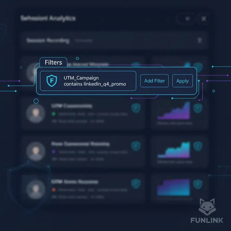 Giao diện Hotjar/Clarity lọc session recording bằng UTM tracking cho LinkedIn.