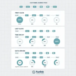 UTM và Attribution - Infographic so sánh 5 mô hình phân bổ phổ biến trong marketing.