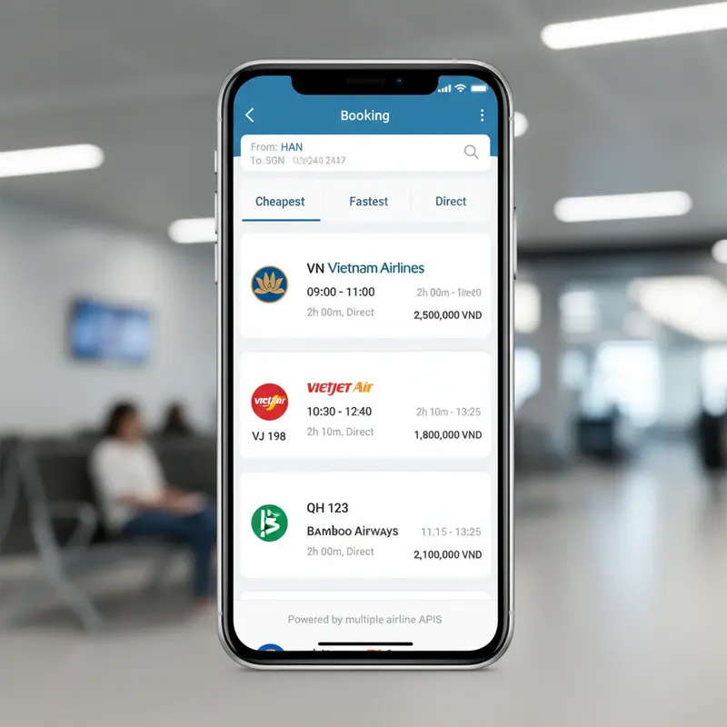 Ví dụ về API được sử dụng trong một ứng dụng đặt vé máy bay