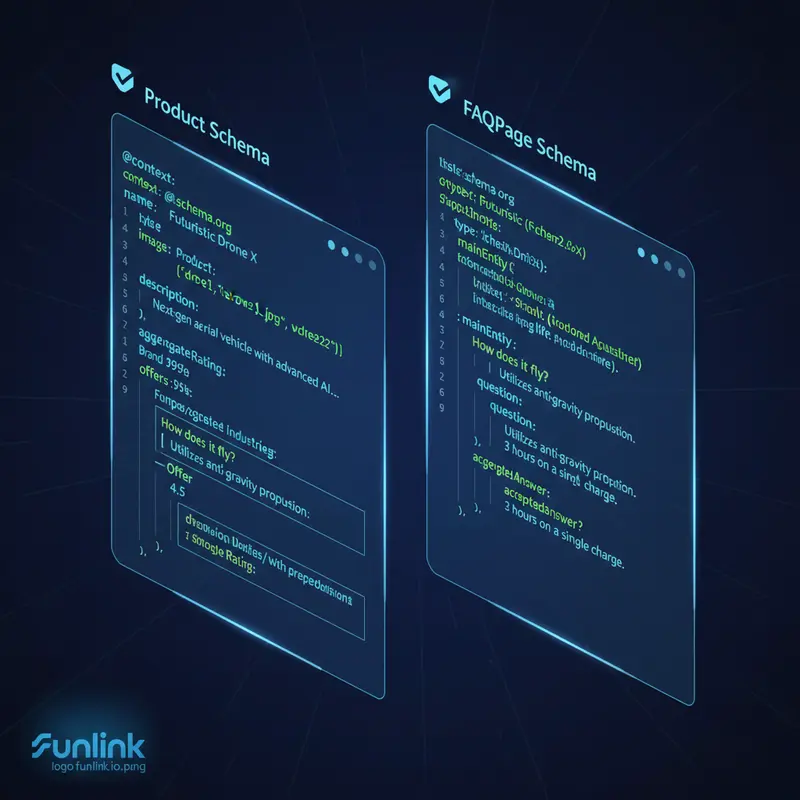 Ví dụ về schema markup cho sản phẩm và FAQ giúp tối ưu voice search trong e-commerce.