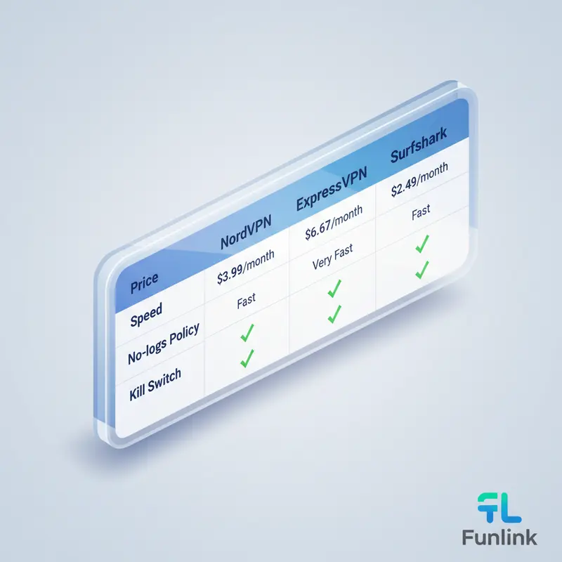 Bảng so sánh chi tiết 3 VPN an toàn nhất: NordVPN, ExpressVPN, Surfshark về các tính năng bảo mật.